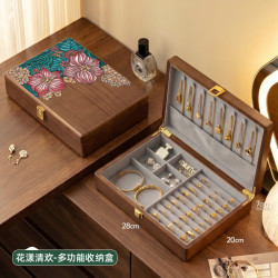 木易 新中式多功能实木首饰收纳盒防尘轻奢耳钉项链戒指珠宝黄金首饰盒 松木首