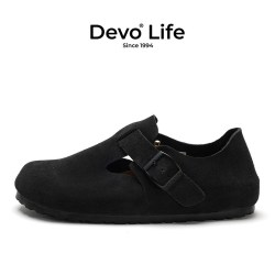 Devo Life Devo/的沃软木鞋女休闲学生全包真皮复古文艺时尚一脚蹬单鞋67008