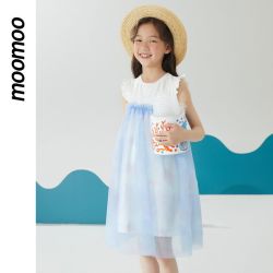 莫莫 童装女童无袖拼接连衣裙夏季新款可爱文艺女孩公主裙甜美潮