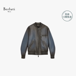 Berluti 26早秋新品男装Un Jour Patina皮革飞行员夹克 焰铁蓝 46 A