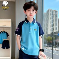 史努比 男童短袖t恤套装夏季中大童拼色半袖polo衫儿童体恤上衣薄