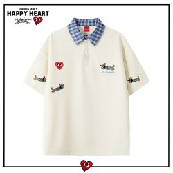 CHARLES JANG'S HAPPY HEART ×腊肠狗假两件POLO衫短袖T恤男情侣款宽松休闲半袖上衣