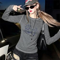 I.T it FGXX哈苏线撞色t恤女美式街头复古欧美重磅长袖打底衫