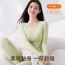 佰丝娜 无痕保暖内衣女士加厚加绒德内搭发热羊毛蚕丝打底秋衣秋裤套装冬