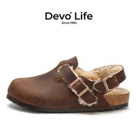Devo Life Devo/的沃软木拖鞋包头半包棉鞋加绒加毛外穿秋冬季新款女鞋23007