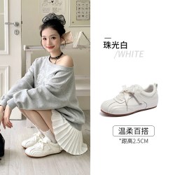 骆驼 女鞋2026秋季新款银色德训鞋女甜美芭蕾鞋休闲板鞋百搭小白鞋