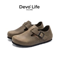移动端：Devo Life 软木鞋时尚全包休闲鞋包头复古真皮单鞋女春夏皮鞋66008