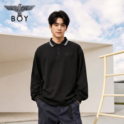 BOY LONDON BOYLONDON百搭黑色针织POLO领长袖T恤26秋季男女学院风上衣N00903