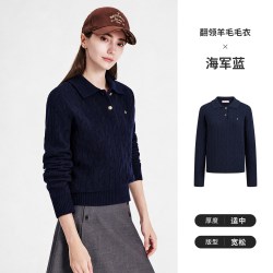 navigare [100纯羊毛]Navigare小帆船2026秋季翻领宽松针织衫毛衣女士上衣