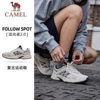 骆驼 追光者2.0复古慢跑鞋2026网面透气运动休闲百搭缓震跑步鞋 K16BX53088，浅米白/黑，男 42