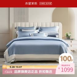 水星家纺 100支新疆长绒棉四件套纯棉床单枕套被罩酒店套件 维纳岚黛四件套 1.5米床