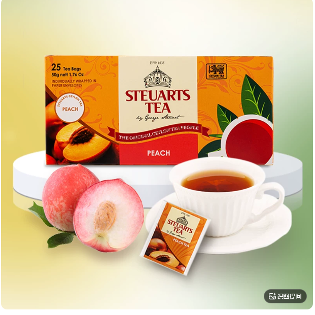 Steuarts Tea 斯里兰卡锡兰红茶水果茶包茶叶袋泡茶桃味进口25袋*1盒