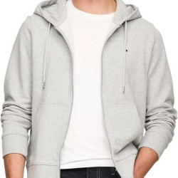 TOMMY HILFIGER mens Full Zip Logo Hooded Sweatshirt, GreyHtr, XL