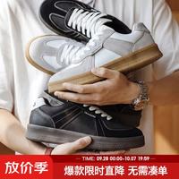 马登 灰猫增高德训鞋秋季网面透气板鞋新款复古厚底休闲鞋男生小白鞋 黑色 40