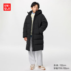 优衣库 童装男童女童高级保暖羽绒大衣外套夹克487332 09 黑色 160