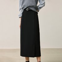 LILY 2026冬新款复古简约暖感百搭黑色直筒半身裙