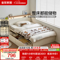 全友 家居 原木奶油风小户型储物收纳床1.2米x2米次卧室家用学生单人床