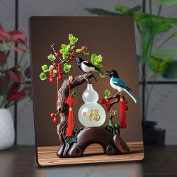 福禄双全喜上眉梢水晶相框办公室桌面摆台玄关摆件装饰画送礼物