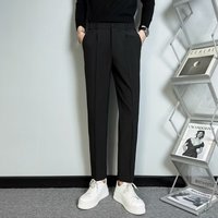 春夏秋垂感免烫半松紧腰休闲裤男潮牌直筒九分小西裤男裤子长裤男