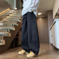 卡帝兽 vintage弯刀牛仔裤男春秋青少年复古阔腿裤子宽松直筒水洗工装裤