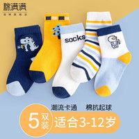 棉满满 儿童袜子中筒男童新疆棉抗菌防螨大童男孩可爱卡通青少年宝宝秋冬 新疆棉款 5双 均码