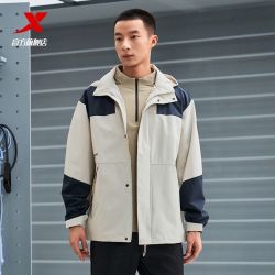 特步 双层加厚保暖 男士风衣外套