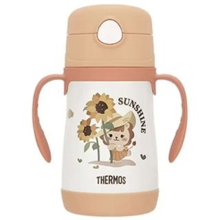 亲子出游：THERMOS 膳魔师 儿童不锈钢双耳把手吸管保温杯 TCKC 向日葵 316ml（两套吸管）