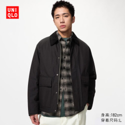 优衣库 休闲棉服短茄克男装女装外套夹克487689 09 黑色 XS