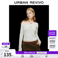 UR UR2026秋季新款女装魅力气质扭结褶皱一字领T恤UWG460137+ 米白 M