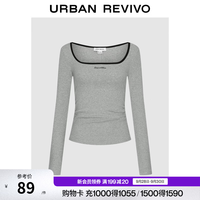 UR UR2026秋季新款女装休闲撞色边字母修身长袖T恤UYY450327 花灰 S