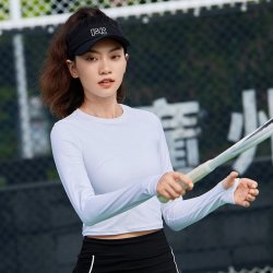 沸可 春夏新款运动上衣女修身长袖T恤网球训练服短款健身打底