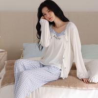慵懒时光：猫人 睡衣 女 秋冬季带胸垫 免穿内衣 米杏 三件套吊带家居服 M