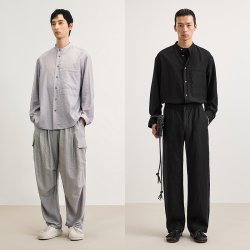 速写 [莱赛尔]速写男装春秋新款男士长袖立领衬衫新中式舒适优雅通勤