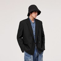 速写 男装春秋新款双排扣西服宽松休闲潮流时尚纯色外套廓形西装