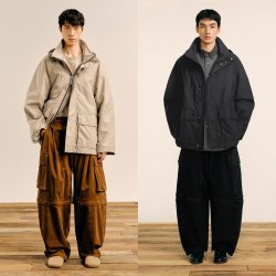 速写 男装秋冬新款休闲宽松工装感夹克户外连帽潮设计感时尚外套