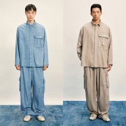 速写 [莱赛尔牛仔]速写男装春秋新款男士衬衫手工缝线长袖衬衣简约
