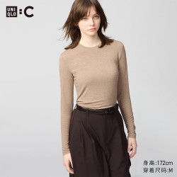 优衣库 HEATTECH EXTRA WARM 9%羊绒 深米色 M 女装长袖T恤