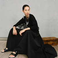 LESS 春季针织拼接连衣裙女赫本风黑色圆领长款显瘦裙子2P3G12850