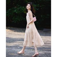 百亿补贴：德玛纳 夏甜美圆领光泽钻石雪纺无袖蛋糕裙条纹连衣