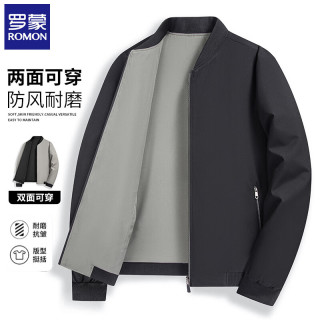 罗蒙 双面可穿夹克外套男士2026春季新款商务休闲棒球领茄克衫上衣服 黑色 XL (180)
