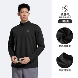 骆驼 运动锁温T神长袖男加绒立领功能长T恤跑步健身训练半拉链上衣