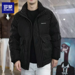 罗蒙 男装潮牌时尚简约轻奢高级感立领皮面羽绒服冬季痞帅休闲外套