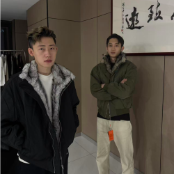 sostine [座山雕毛领] 加绒加厚外套宽松美式小众潮牌夹克棉服
