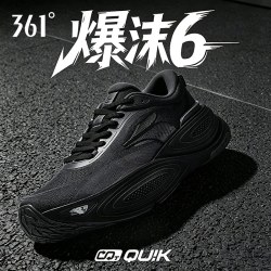 361° 361爆沫6跑步鞋秋季男鞋大体重减震回弹厚底宽楦网面透气黑运动鞋