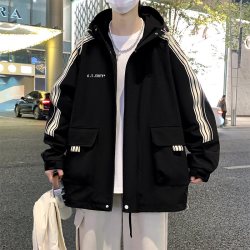 春秋季新款青少年中学生男宽松外套潮流休闲上衣连帽保暖帅气夹克