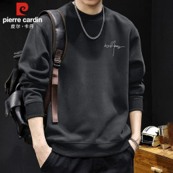 皮尔·卡丹 皮尔卡丹（pierre cardin）卫衣男长袖t恤男士打底衫秋季潮流休闲运动上衣服外套 深灰 XL