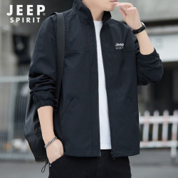JEEP SPIRIT 外套男士春秋季时尚立领夹克男户外休闲运动防风上衣男装 黑色XL