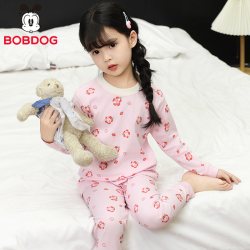 巴布豆 儿童中大童纯棉家居服套装男女童保暖印花内衣睡衣裤套装