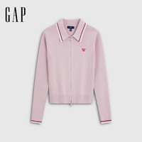 Gap 爱心logo镶边翻领修身针织开衫