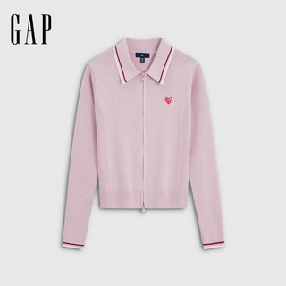 Gap 2SW623025 爱心logo镶边翻领修身针织开衫 粉色 S